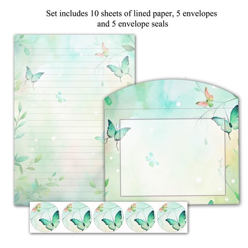 Green butterflies lined - a5,