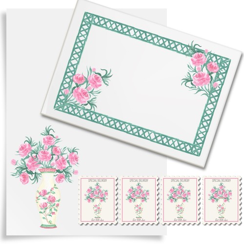 Floral letter writing set - letter,
