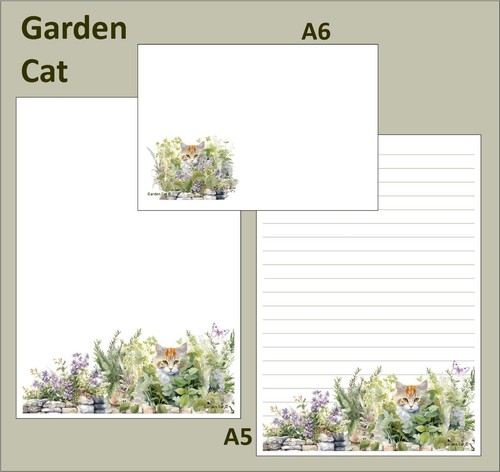 Garden cat writing paper - 'garden, a5