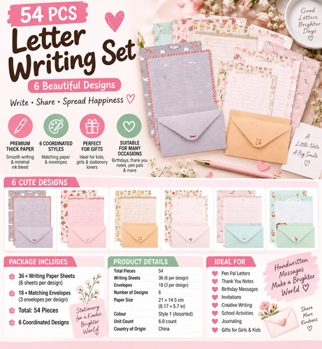 Letter writing set 54pcs cute - letter,