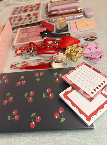 Pink red floral stationery - red,